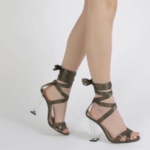 Public Desire Perspex Heels - Khaki satin